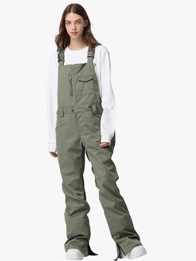 Olive Green Bib Overalls Womens Ski Pants Waterproof Ski Bibs never worn XL